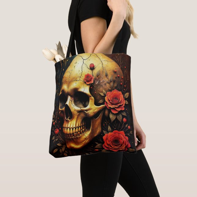 Tote Bag Crâne et roses (De près)