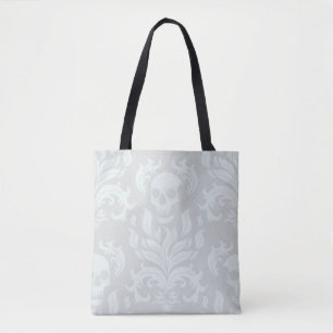 Tote Bag Crâne flamme Damas en blanc classique sur blanc