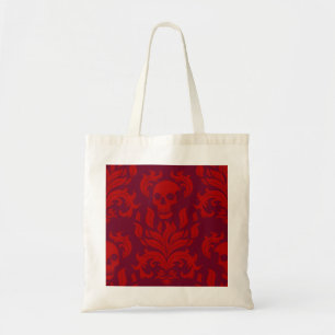 Tote Bag Crâne flamme Damas en moody rouge sur rouge