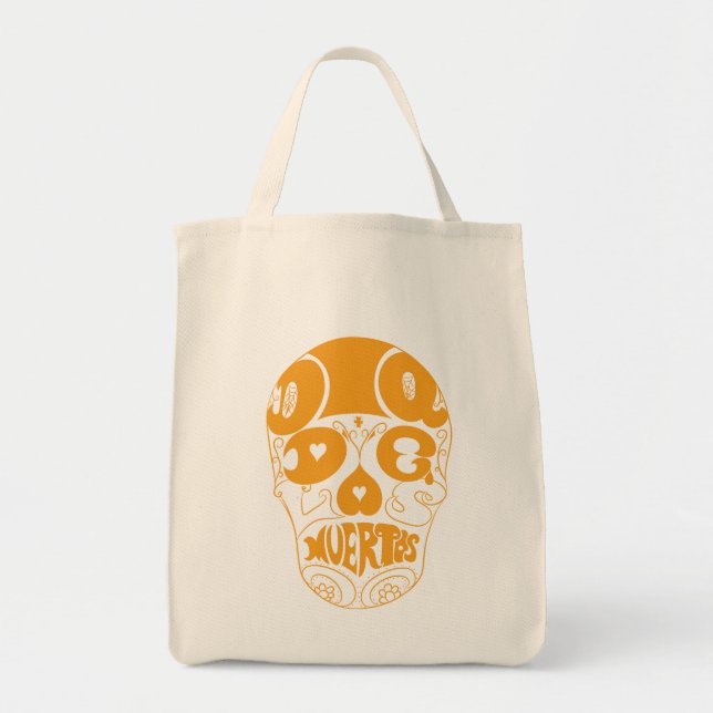 Tote Bag Crâne Fourre-tout de Dia De Los Muertos Orange (Devant)