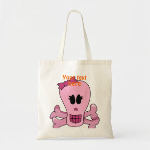 Tote Bag Crâne Girly rose avec l'arc Halloween ou le pirat