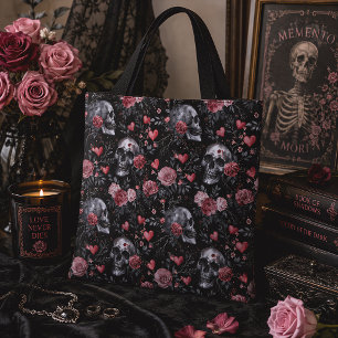 Tote Bag Crâne gothique et roses florales sombres