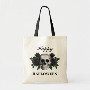 Tote Bag Crâne gothique et Roses noirs heureux Halloween