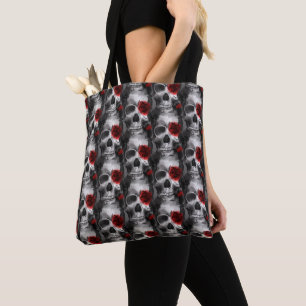Tote Bag Crâne gothique et roses rouges