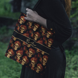 Tote Bag Crâne gothique Rouge Rose Noir Monogramme Hallowee