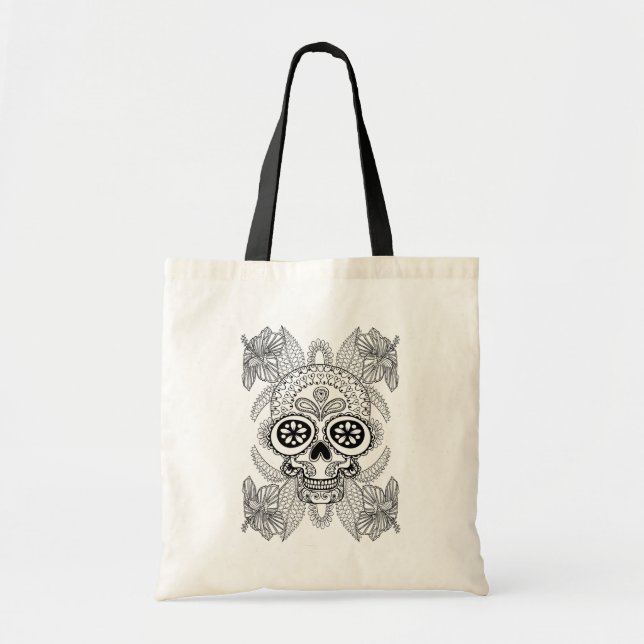 Tote Bag Crâne inspiré en fleurs (Devant)