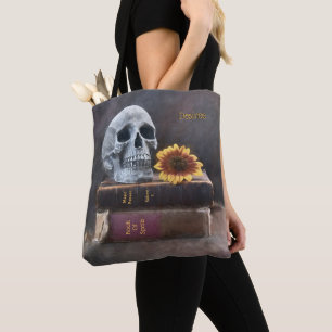 Tote Bag Crâne Livres Vintages Tournesol Jaune Gothique