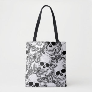 Tote Bag Crâne, papillons : motif vintage à main