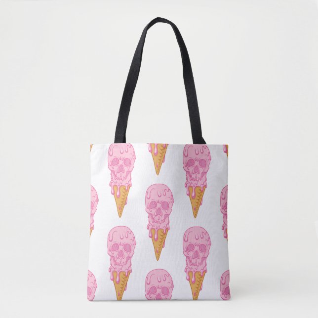 Tote Bag Crâne rose - crème glacée. Contexte motif transpar (Devant)