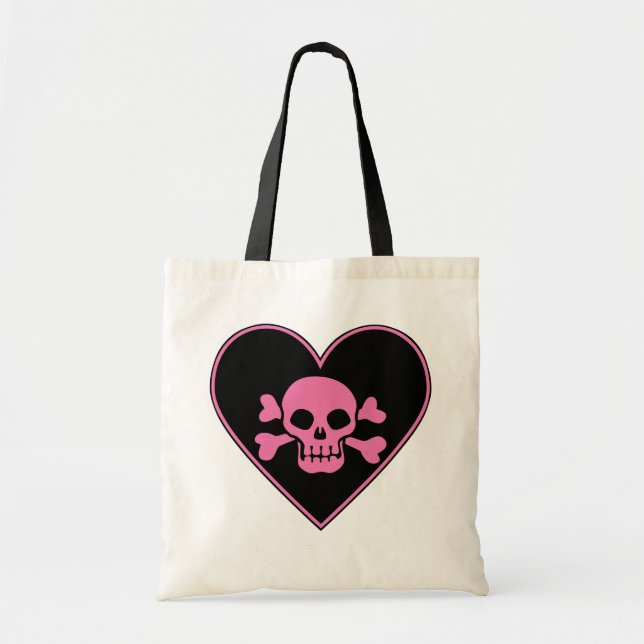Tote Bag Crâne rose dans le coeur (Devant)