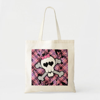 Tote Bag Crâne rose et os croisés avec les coeurs et l'arc
