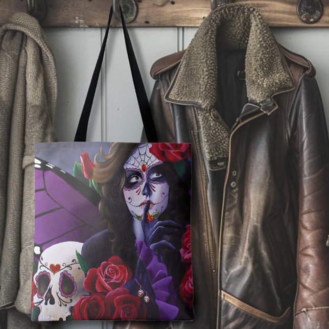 Tote Bag Crâne sucre Roses rouges pourpre (Créateur téléchargé)