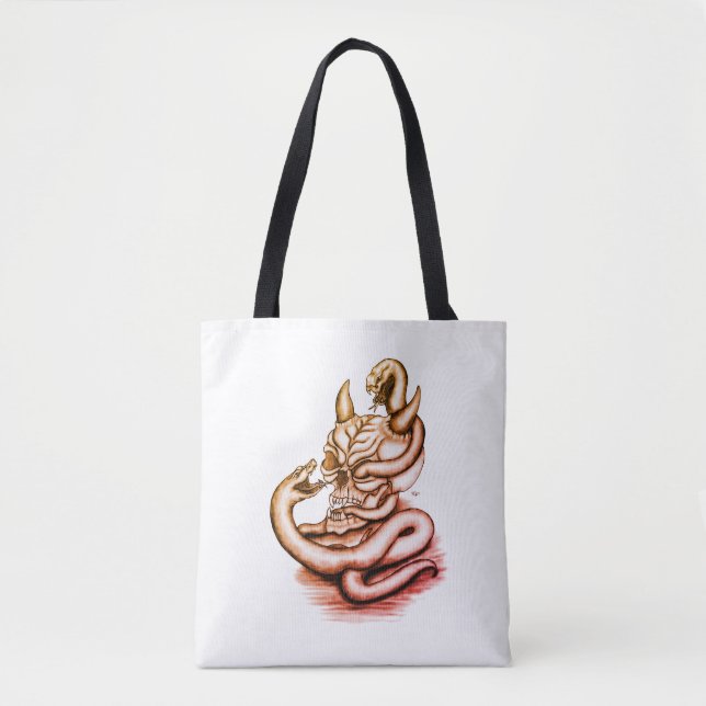 Tote Bag Crâne - Tête diabolique avec serpent (Devant)
