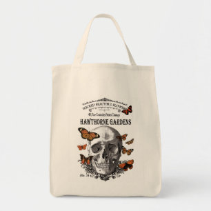 Tote Bag crâne vintage d'Halloween moderne et papillons