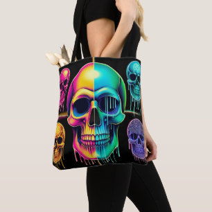 Tote Bag Crânes de néon psychédéliques : un Art numérique d