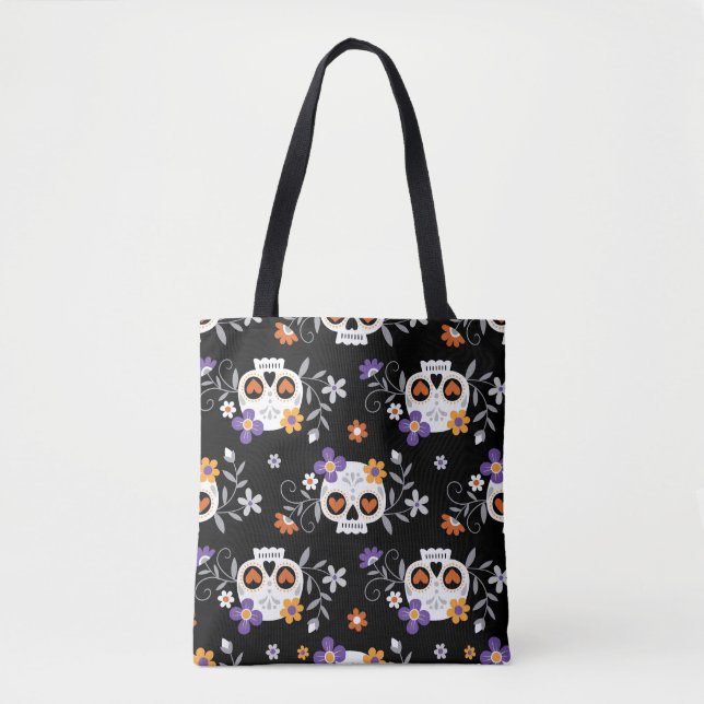 Tote Bag Crânes de sucre mignonnes à la main tiré (Devant)