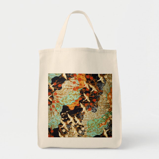 TOTE BAG CRANES DE VOL AVEC FLEURS DE PRINTEMPS (Devant)