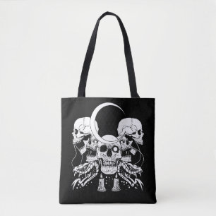 Tote Bag Crânes déplaisants Croissant Gothique Lune Serpent