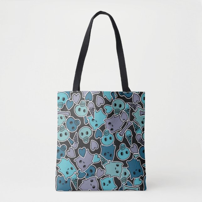 Tote Bag Crânes, et coeurs sur l'arrière - plan noir 2 (Devant)