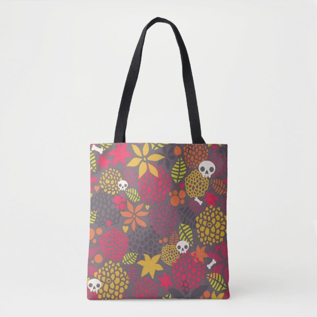 Tote Bag Crânes et fleurs (Devant)