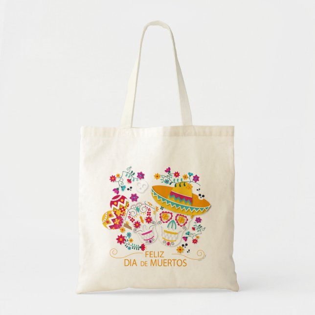 Tote Bag Crânes et fleurs à sucre du Parti (Devant)