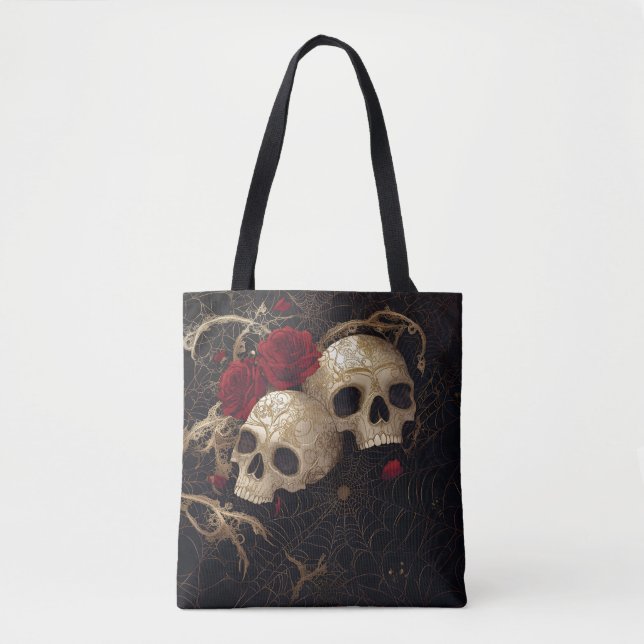 Tote Bag Crânes et roses rouges design (Devant)