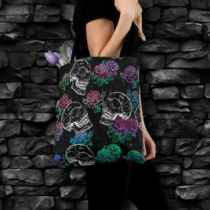 Tote Bag Crânes et Roses sombres   Funky Glam Ombre Grunge