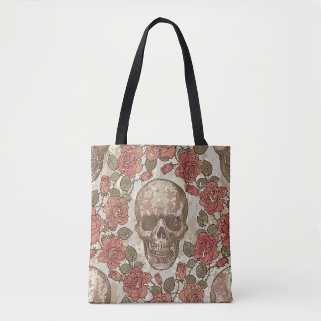 Tote Bag Crânes rétro et ornement Rose (Devant)