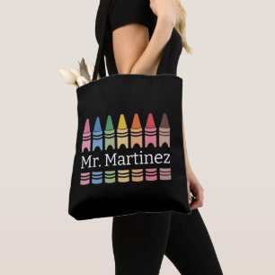 Tote Bag Crayon Personnalisé Nom de l'enseignant Mignon Ret