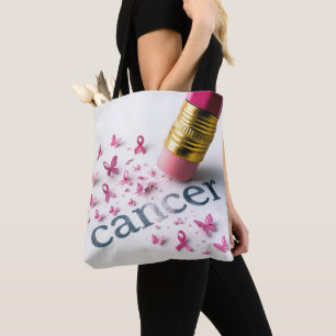 Tote Bag Crayon rose Effacer le texte du cancer