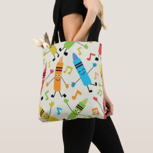 Tote Bag Crayons Dansants Drôles Avec Notes De Musique Prof