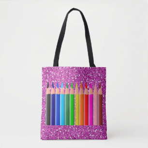 Tote Bag Crayons de couleur Parties scintillant aux Faux ro
