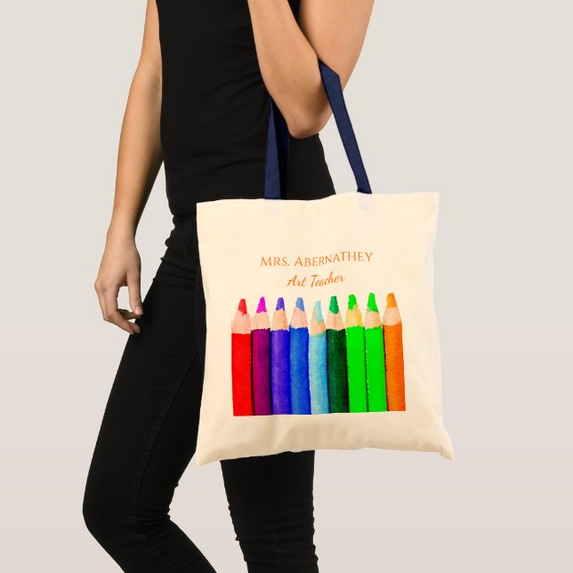 Tote Bag Crayons de couleur Retour à l'école Nom de l'ensei (Devant (produit))