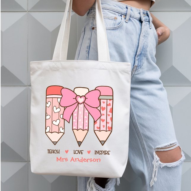 Tote Bag Crayons de la Saint-Valentin pour Enseignante Coqu (Créateur téléchargé)