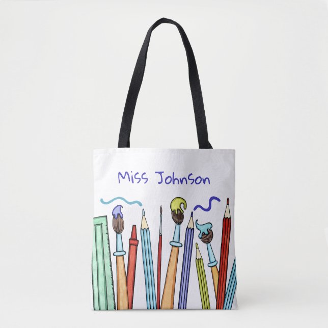 Tote Bag Crayons et pinceaux Merci Cadeau de l'enseignant (Devant)