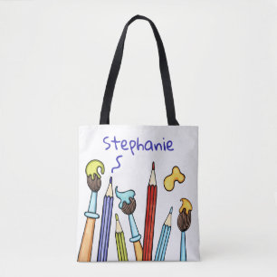 Tote Bag Crayons et pinceaux personnalisés Livre scolaire