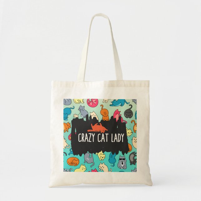 Tote Bag Crazy Cat Lady Cute et Playay Cat Motif (Devant)