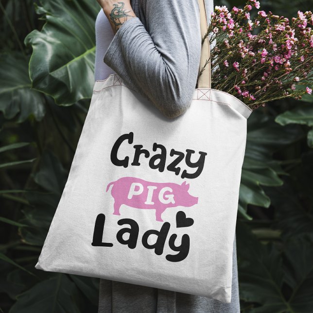 Tote Bag Crazy Cochon Lady drôle porc (Créateur téléchargé)