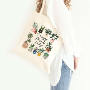Tote Bag Crazy Plant Lady   Chic Watercolor Potted Plants