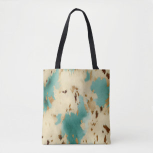 Tote Bag Cream Gold Turquoise Cowhide Animal