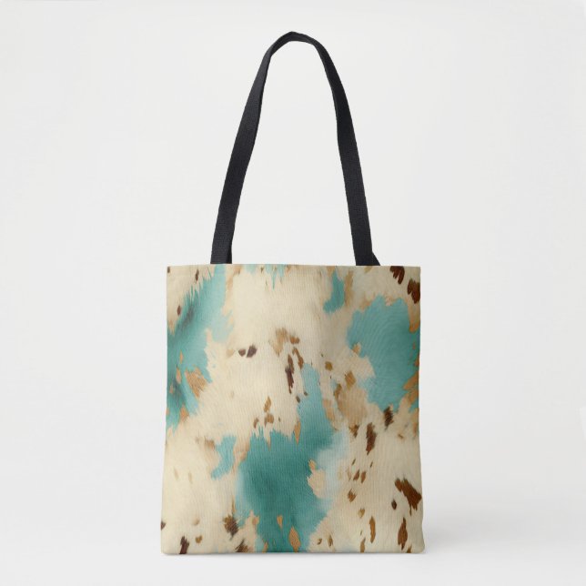 Tote Bag Cream Gold Turquoise Cowhide Animal (Devant)