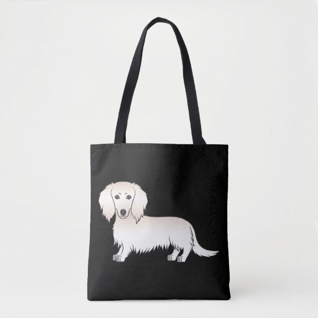 Tote Bag Cream Long Cheveux Dachshund Dessin Chien Sur Noir (Devant)