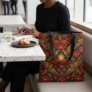 Tote Bag Création Art Déco de crécerelles et de pavots Pe