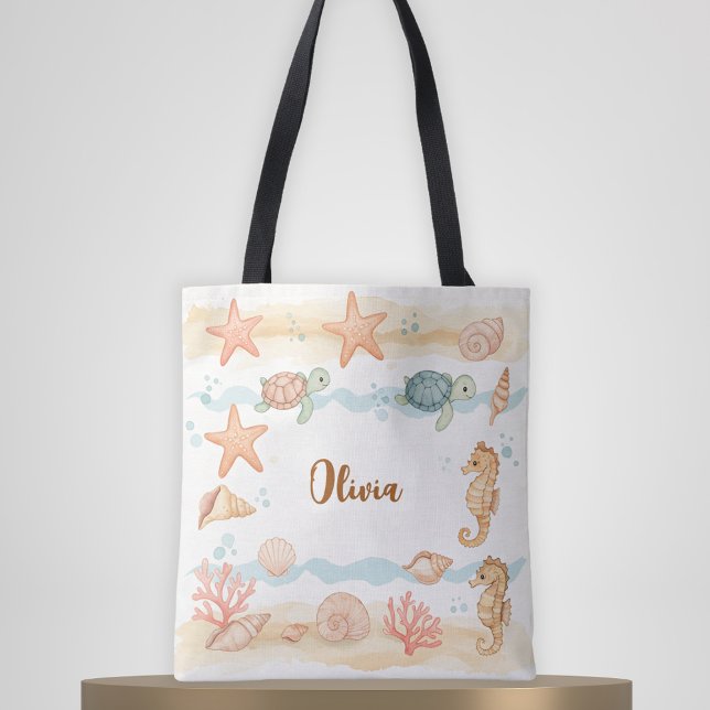 Tote Bag Créatures marines bébé aquarelle fantaisistes (Créateur téléchargé)