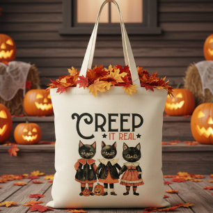 Tote Bag Creep It Real Vintage Kittens Retro Halloween