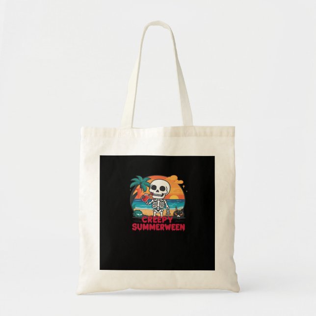 Tote Bag Creepy Summerween - Cute Skeleton On The Beach Cla (Devant)