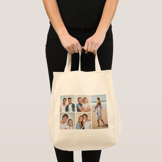 Tote Bag Créez votre propre collage de 5 photos (Devant (produit))