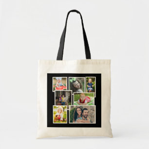 Tote Bag Créez votre propre collage photo de famille 7 noir