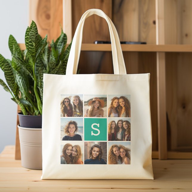 Tote Bag Créez votre propre collection Instagram Monogramme (Personalized tote bag - photo collage and monogram)