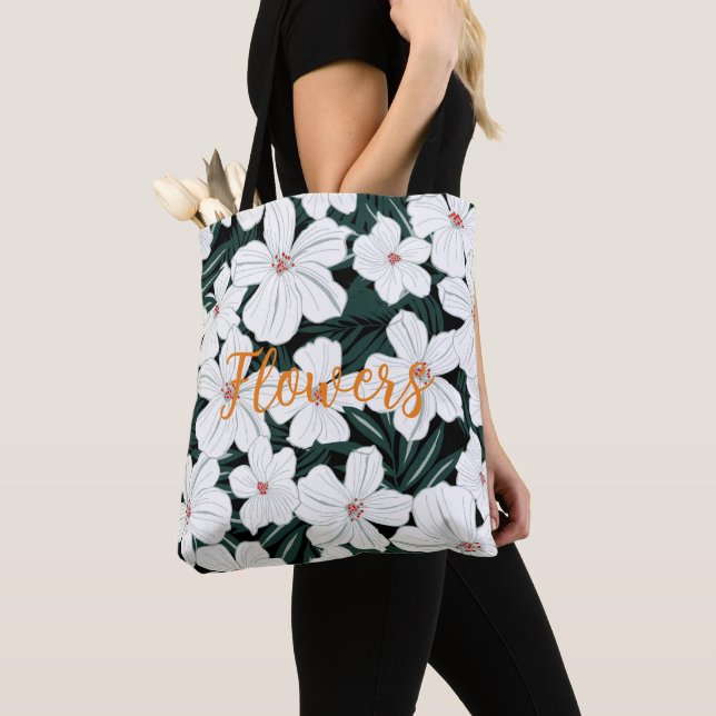 Tote Bag Créez votre propre Floral et texte été vert blanc (De près)
